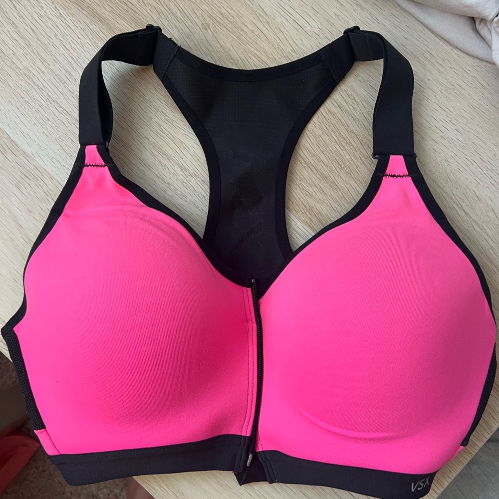Victoria's Secret Sport Front-Zip Racerback Sports Bra - Hot Pink/Black